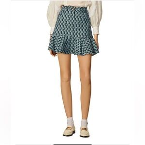NWOT SANDRO Ruffled Monogram High-Waist Denim Skirt Size 3 (US Large)